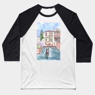 "Gondola in Venice" Watercolor and ink Illustration Baseball T-Shirt